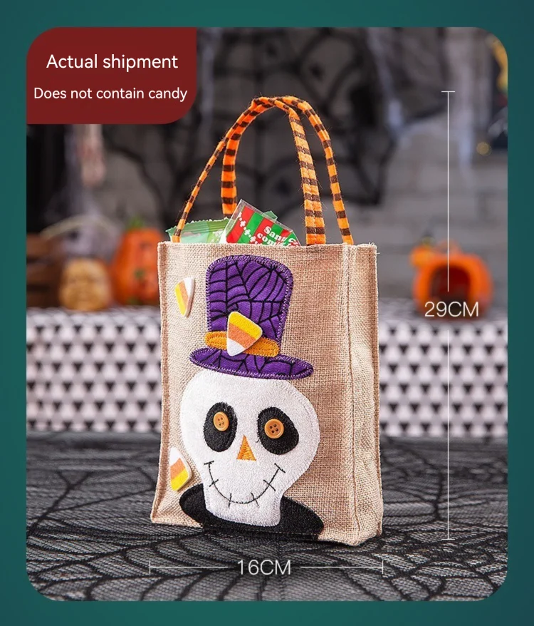 Halloween Funny Sugar Bag Decorations Cartoon Pumpkin Hemp Handbag Ghost Party Kindergarten Halloween Scene Arrangement Storage 6