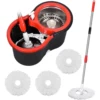 360° Spin Mop Bucket Sets with Wring System in 3 Microfiber Heads, Stainless Steel Basket 61 1