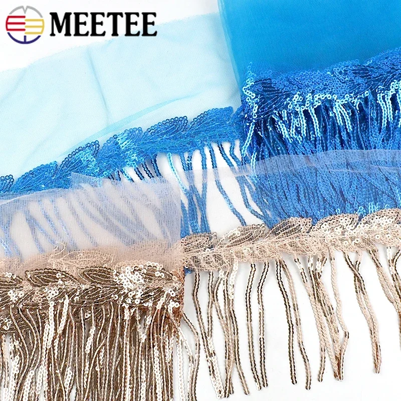 2/3/5 야드 Meetee 10cm 반짝이 스팽글 술 레이스 댄스 드레스 장식 리본 트림 바느질 액세서리 DIY 의류 리본