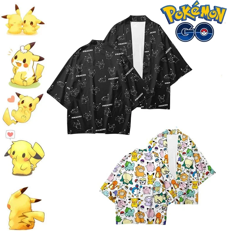 

New Cartoon Pokemon Anime Pikachu Black Set Bathrobe Two-dimensional Cloak Pajamas Cosplay Aniem Costumes Summer Clothes T-shirt