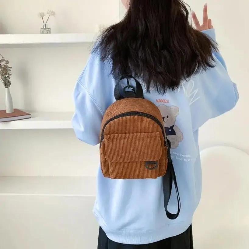 1 Pcs New Korean Casual Versatile Simple Retro Corduroy Solid Color Japanese Women's Backpack Student Backpack Women's Backpack