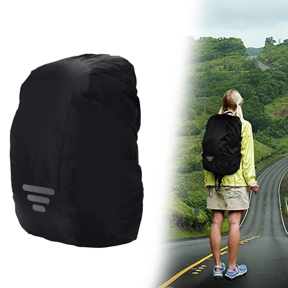 Outdoor Rain Cover Reflective Waterproof Dust-proof Raincover Case Wear-resistance Wide Tape 5 Size Backpack Black