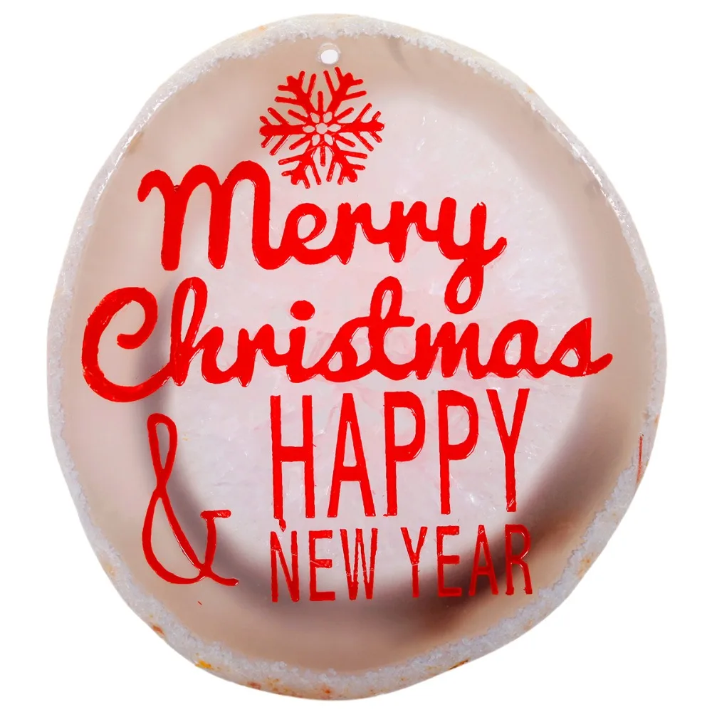Agate Slices Cup Mat,Crystal Beverage Coasters,Engraved Merry Christmas and Happy New Year,Home Decor ewelry Decoration