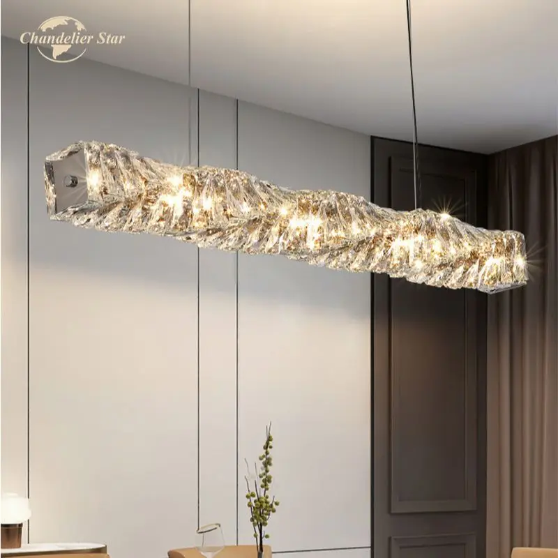 

Luxury LED Chandeliers Modern Crystal Metal Gold Chrome Long Linear Pendant Lights Dining Room Living Room Bedroom Lamps Lustre