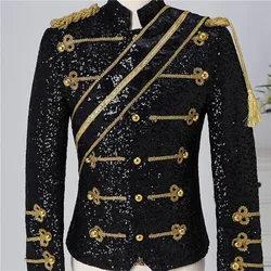 Black White Tassel Sequin Costumes Exclusive Michael Jackson Stage Nightclub Bar Male Band Rock Singer Performance Men Jacket