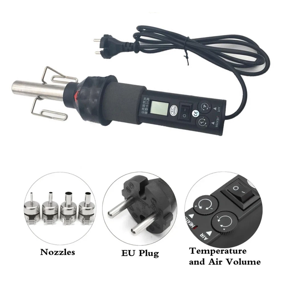 450W  Soldering Hot Air Gun EU US Electronic Heat Hot Air Gun with Soldering Bracket SMD SOIC CHIP BGA +9pcs Wind Nozzle 2