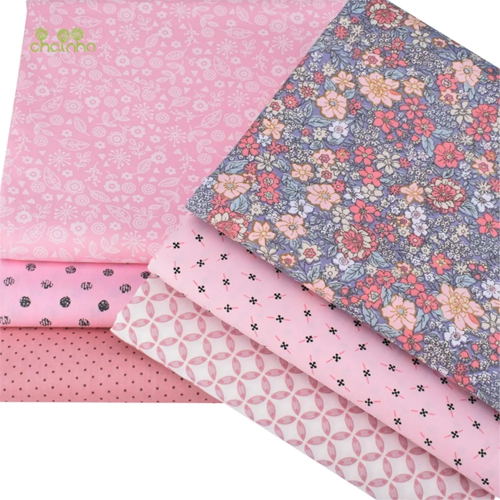 Chainho,Printed Twill Weave Cotton Fabric,Patchwork Cloth,DIY Sewing Quilting Material,Pink Floral Series,2 Specification,CC048