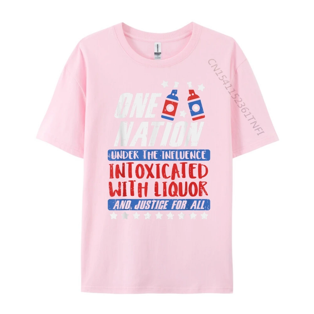 One Nation Liquor Usa 4th Crew Neck Tshirts Summer Tops & Tees Short Sleeve Newest Pure Cotton Graphic Tops Shirts Printed Mens One Nation Liquor Usa 4th Of July Party Drinking Team_B11788 pink