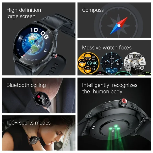 New KUMI GW5 Pro 1.43' AMOLED NFC Waterproof IP68 Bluetooth 5.2 100+ Sport Heart Rate Blood Pressure Oxygen Monitor Smartwatches 2
