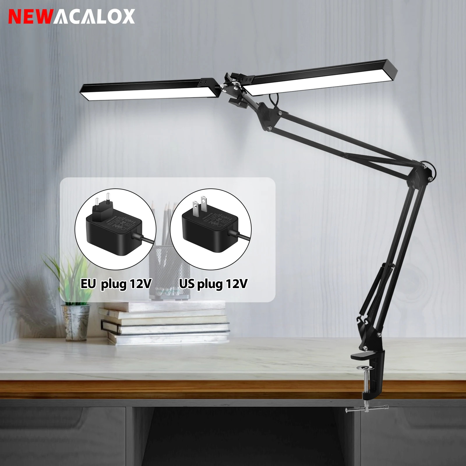 2-in-1 LED Desk Lamp With Clamp - 24W Double Head Swing Arm, Dimmable, 30" Light Bar - View #3
