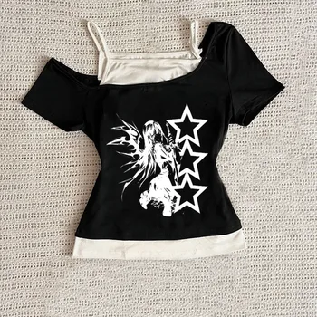 Y2K Retro Harajuku Emo Girl Aesthetic Fashion Lace Camisole Tops Gothic Grunge Punk Hip Hop Rock Streetwear Casual Sexy Crop Top 1