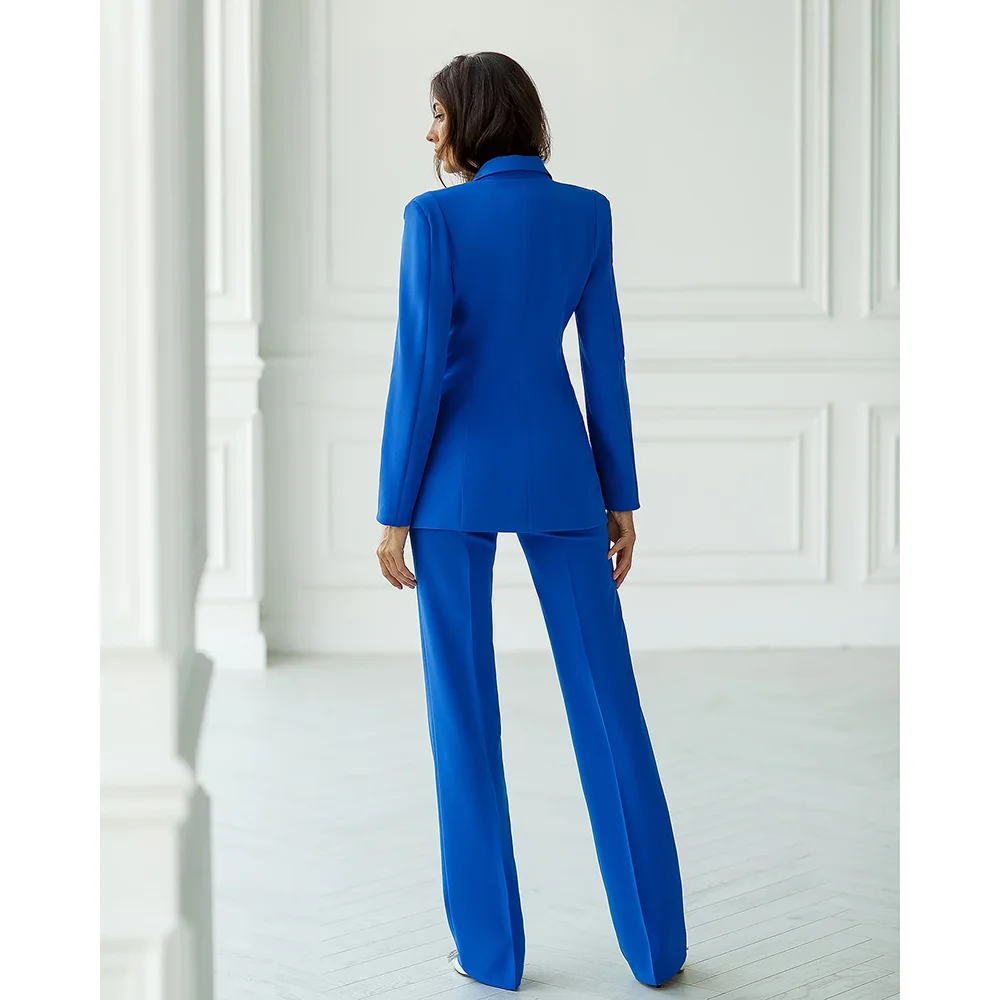 Chic Solid Women Suits Fashion Peak Lapel One Button Wedding Party Tuxedo Basic Simple Casual Smart Daily Female Pants Sets 3