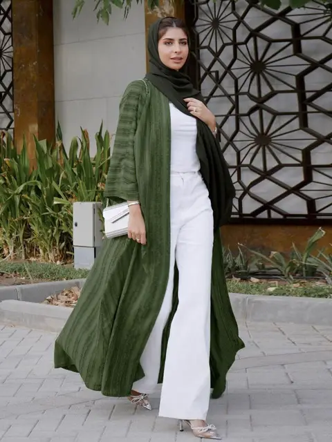 New Fashion Muslim Kimono Abaya Solid Striped Retro Ethnic Cardigan 1 New Fashion Muslim Kimono Abaya Solid Striped Retro Ethnic Cardigan 1