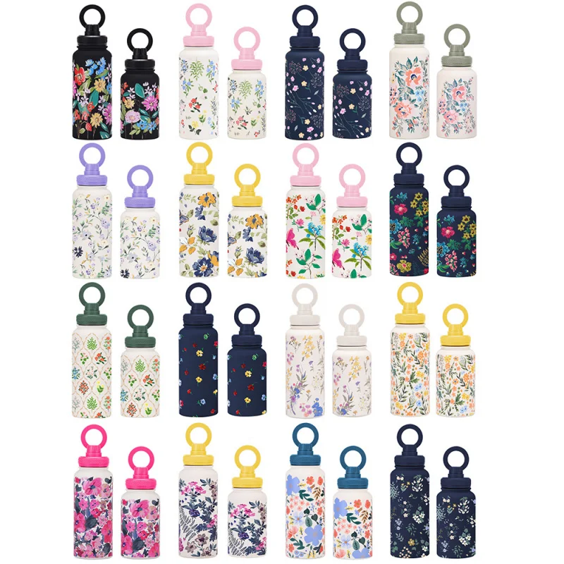 1000mL thermos water bottle with magnetic mobile phone holder Gym yoga print sports water bottle view 3