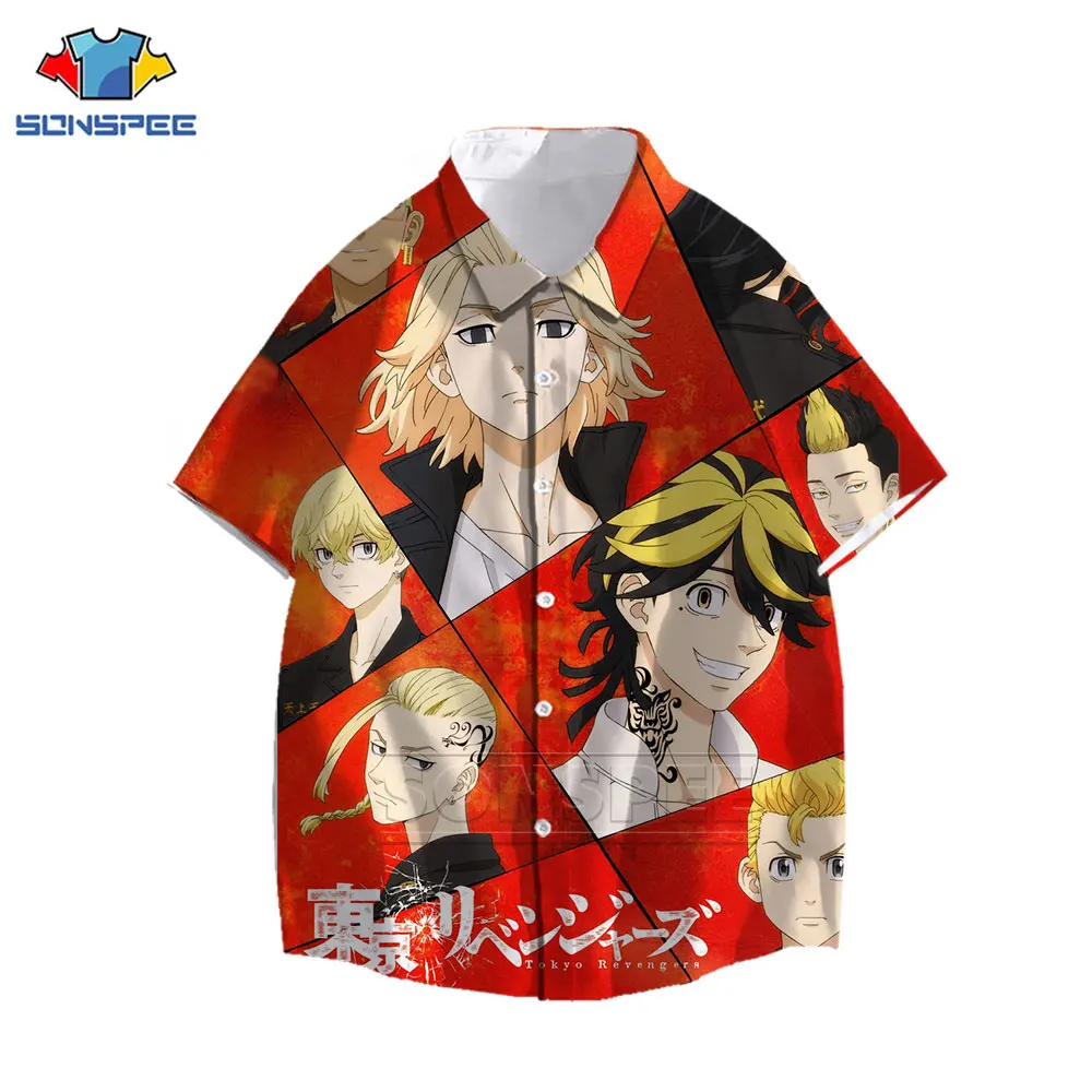 

SONSPEE Japanese Anime Manga Tokyo Revengers Shirt Men Women 3D Print Harajuku Summer Hawaii Shirts Casual Beach Oversized Tops