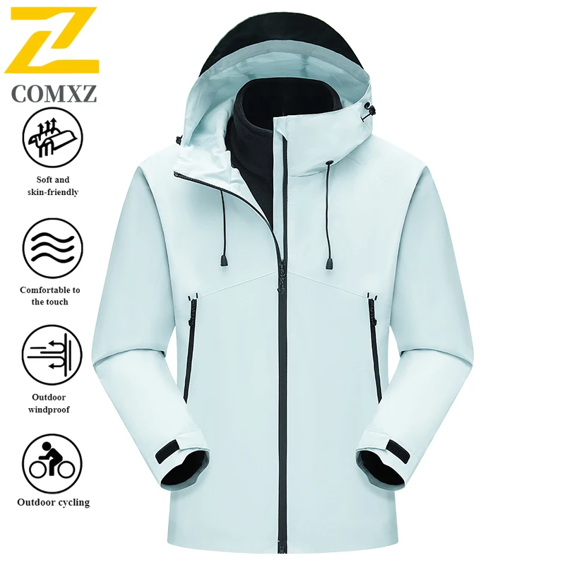 EIAO Men's Windbreaker Jacket  Streetwear 3-in-1 Detachable Winter Waterproof Windproof Fleece-Lined Hiking Camping Fishing Coat