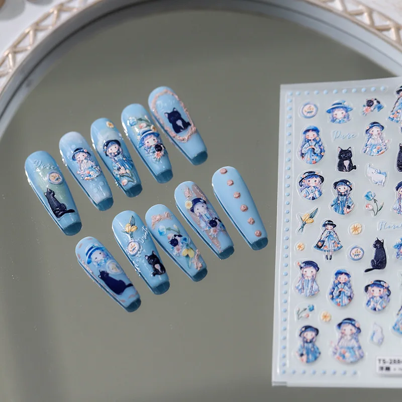 

[Meow.Sensei] Three-Dimensional Relief Thin Transparent Nail Sticker Jewelry Ts-2883 Blue Bottle Cap Girl