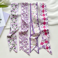 Fashion Skinny Silk Scarf for Women Floral Hair Ribbons Headbands Bandana Female Bag Wrist Wrap Neckerchief Foulard Neck Ties 1