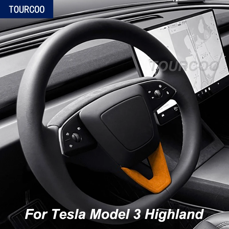 

Для Tesla Model 3 Highland 2024 Алькантара треугольная панель рулевого колеса декоративная крышка интерьерные аксессуары Запчасти модель 3 +