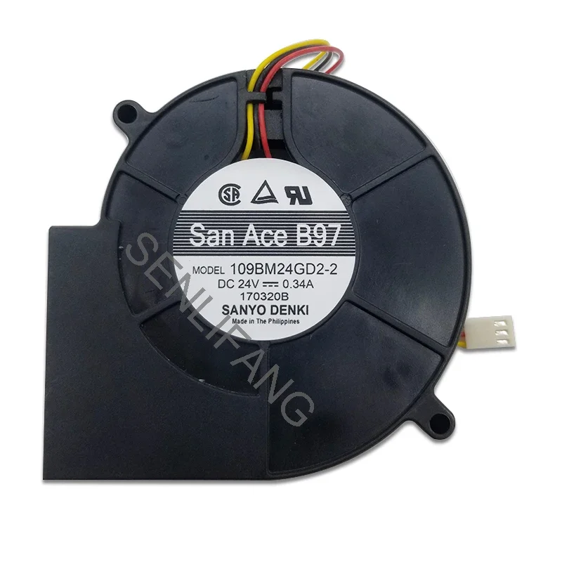 Ventilador de Refrigeração do Servidor de Fios Sanyo Denki 109bm24gd22 dc 24v 0.34a 97x97x33 mm