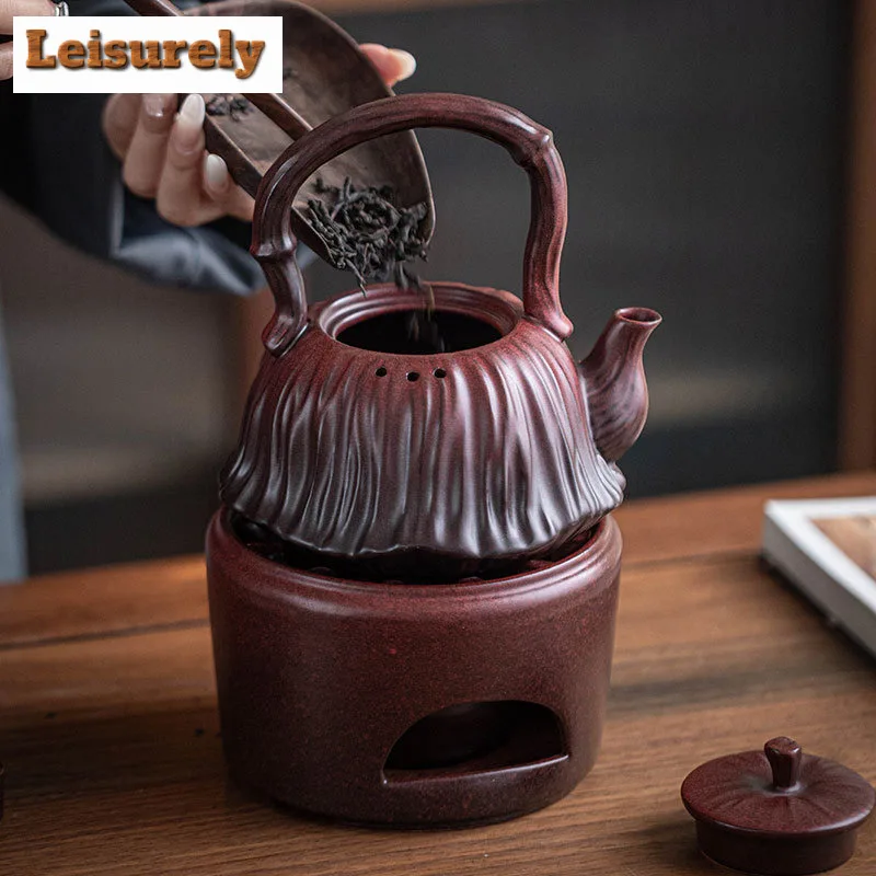 550ML Kiln Change Red Ceramic Teapot Creative Lotus Seedpod Lifting Handle Pot Boiling Water Kettle For Electric Pottery Stove
