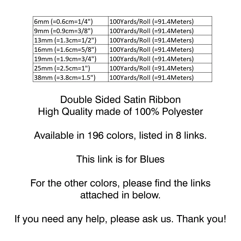 Blue Double Face Satin Ribbon – High-Density Polyester Fabric, Multiple Widths Available, 100 Yards