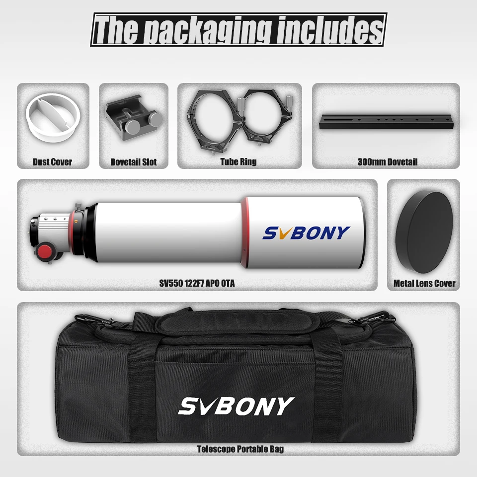 Svbony SV550 80/122mm APO Telescope FPL51 Apochromatic Triplet Refractor OTA For Deep Sky Astrophotography Visual Observation — view 6