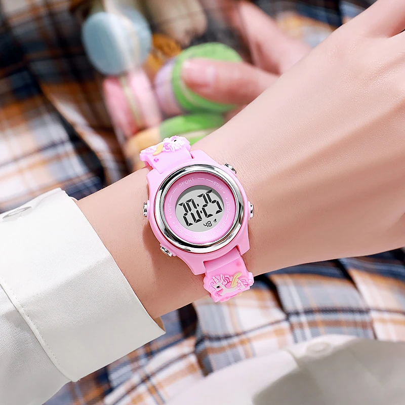 Multi functional electronic watch with colorful night light silicone children's sports watch with alarm clock cartoon unicorn st