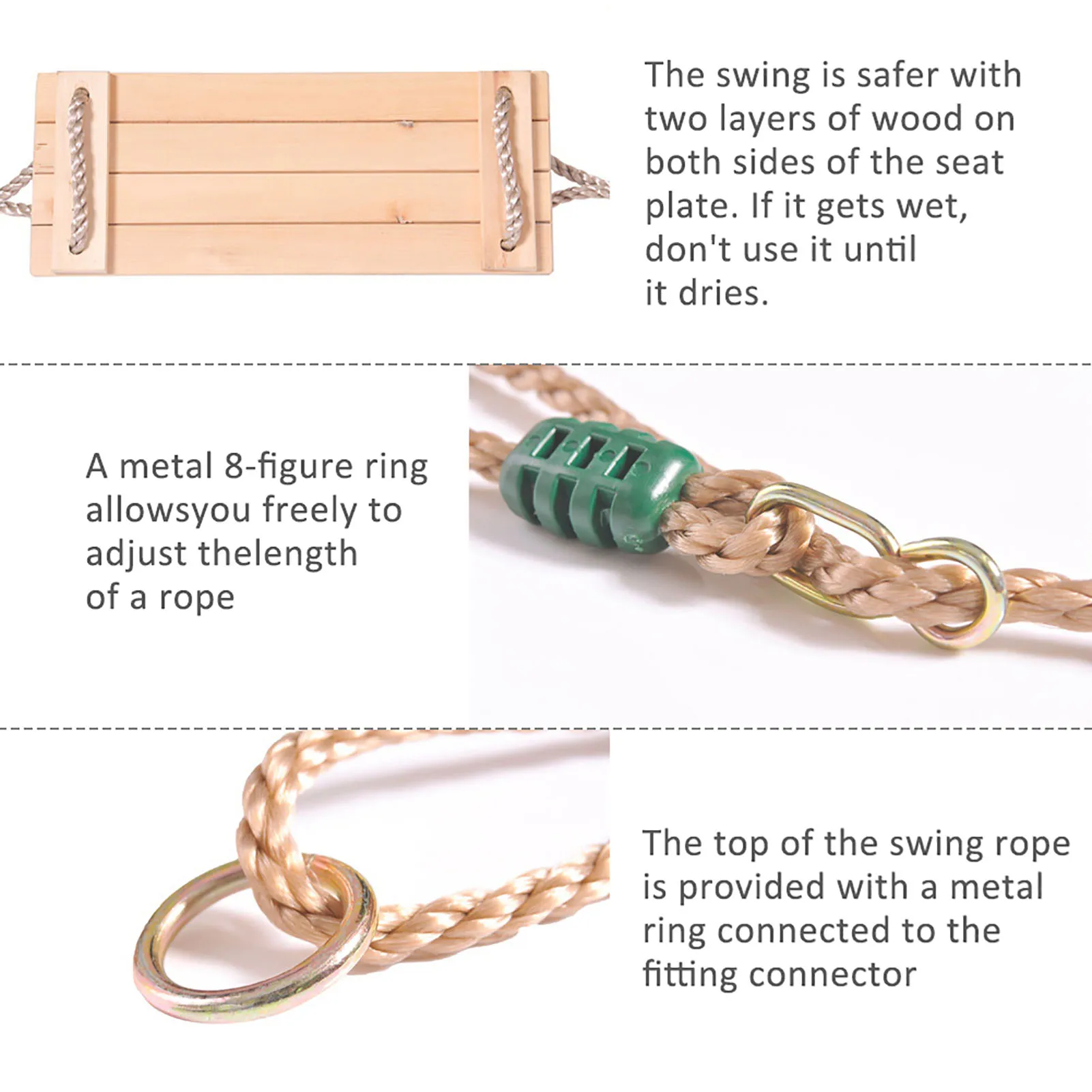 Polished Four-Board Anti-Corrosion Wood Swing Outdoor Indoor Pastoral Wooden Swing Adults Children wooden swing