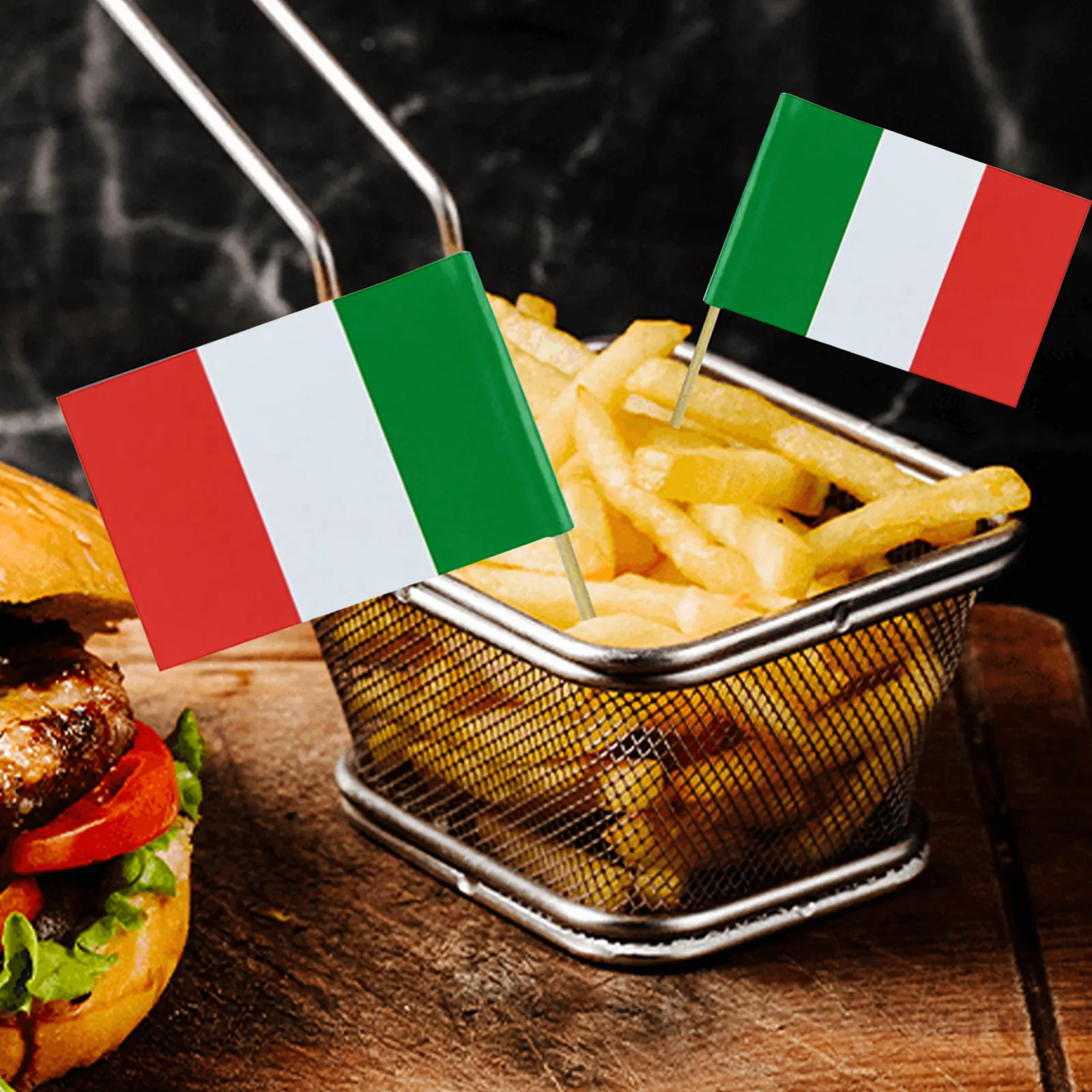 Italian National Flag Cupcake Toppers Paper Wood Party Supplies