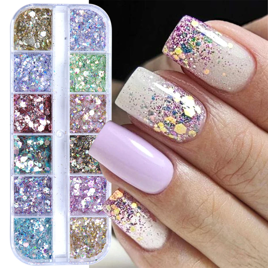 Aurora Iridescent Mixed Hexagon Nail Glitter Sequins Holo Flakes Nail Art Powder nail glitter