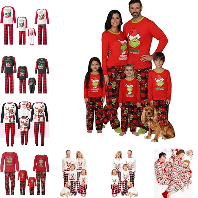 

New Kawaii Christmas Family Matching Parent Child Outfits Long Sleeved Long Pants Pajama 2-Piece Dad Mom Kids Baby Homewear Set