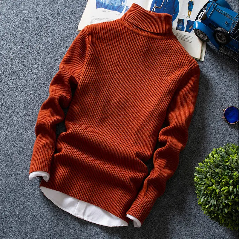 Fashion Solid Color Loose Knitted All-match Turtleneck Sweater Men's Clothing 2022 Autumn New Casual Pullovers Korean Warm Tops stylish o neck knitted solid color loose all match sweater men s clothing 2022 autumn new casual pullovers warm tops