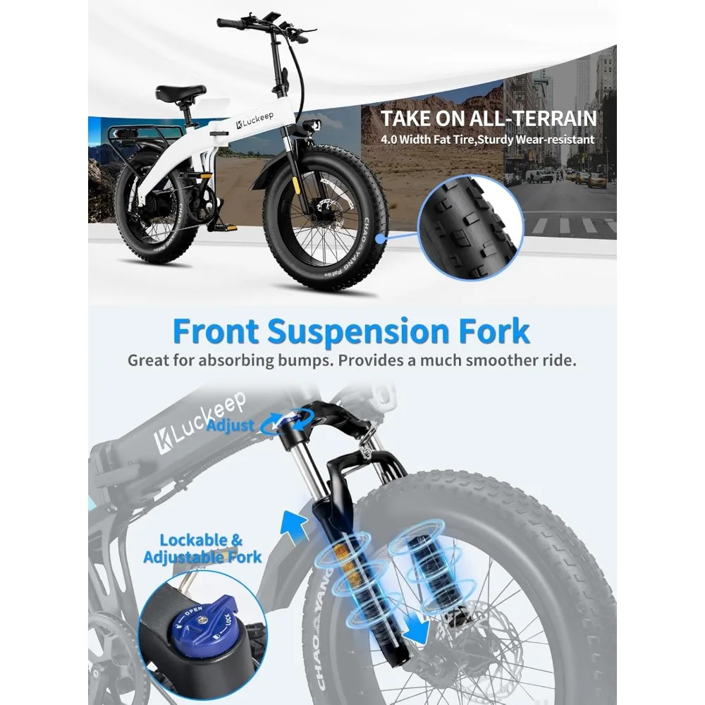 Electric Bike for Adults 1200W Peak, 28/30MPH 60 Miles,720WH Battery 20x 4.0 Fat Tire Ebikes Foldable