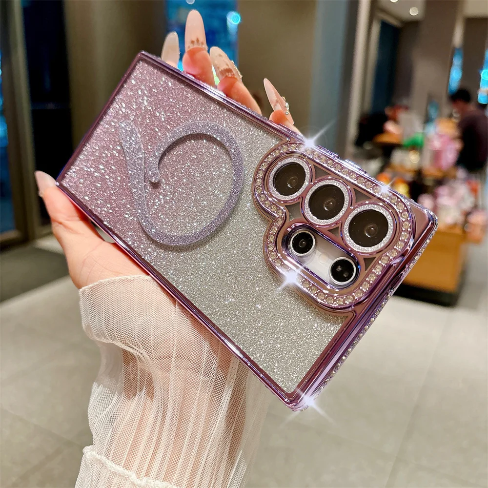 Glamorous Rhinestone Bling Glitter Phone Case with Wireless Charging Compatibility