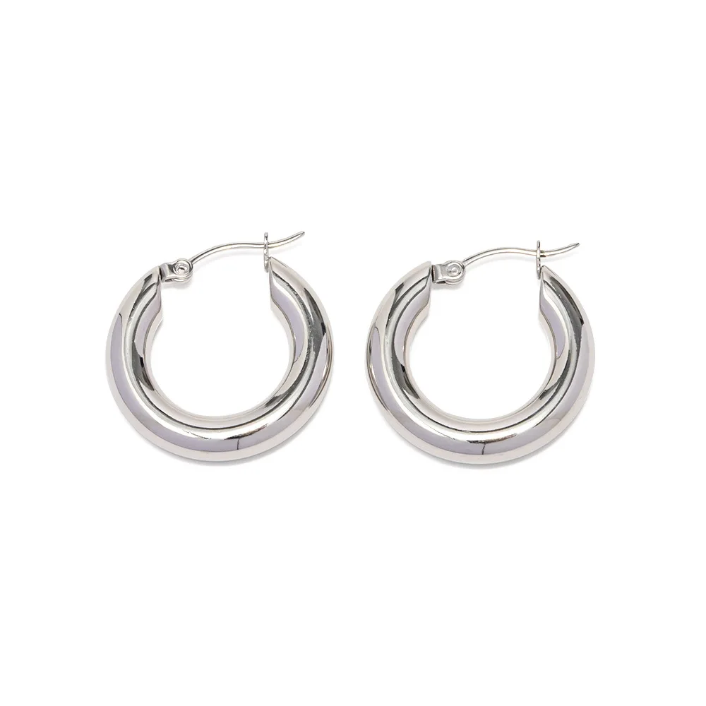 

Stainless Steel PVD Gold Plated Tarnish Waterproof Simply Silver Color Hoop Earrings For Woman Jewelry Wholesale Trendy