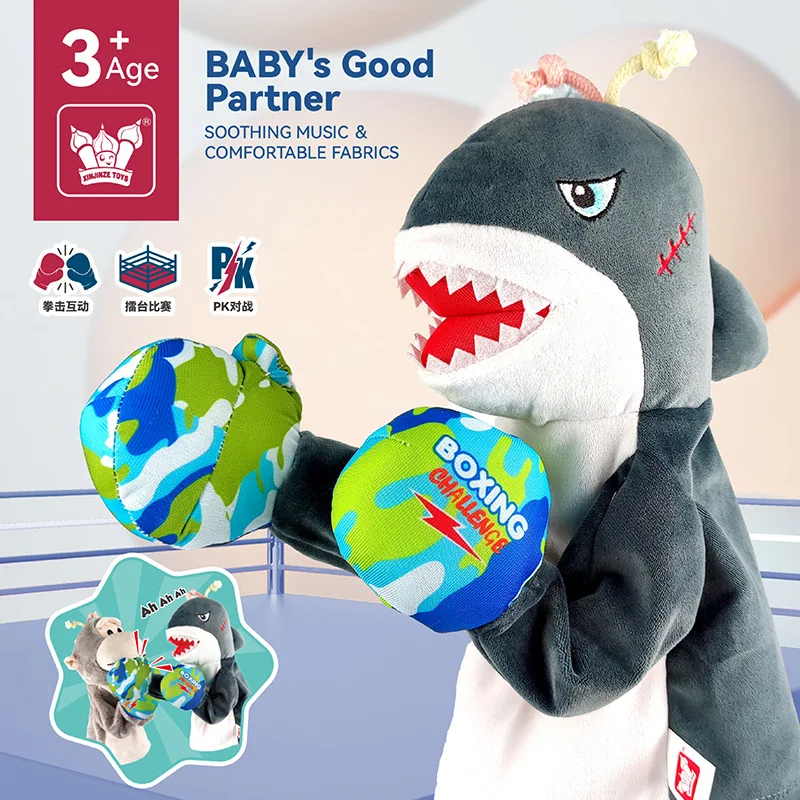 Kawaii Boxing Fighting Shark Monkey Boxer Plush Animals Toy Hand Puppet for Parent-child Interaction Best Birthday Gift for Kids schuco 1 87 ho scale boxer armoured transport vehicle fighting diecast metal military model truck vehicles army car miniature