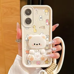 Adorable Animal Trio: Phone Case, Lanyard & Stand Set with Aesthetic Design - 3pcs - Poco C31 (WHITE)