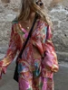 Floral Print Chiffon Women's Two Pieces Set Loose Single Breasted Long Sleeve Shirts Wide Leg Pants 2025 Vacation Lady Outfits 1