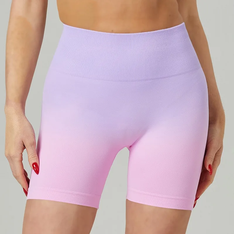 Gradient Colour Wide Waist Sports Shorts Women Slim Workout Running Yoga Shorts Seamless Push Up Tights