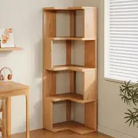 Solid wood corner bookshelf rack floor home living room corner multi-layer storage simple storage cabinet