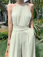 

Summer Women Chiffon Sleeveless Backless Jumpsuits Loose Style Long Overalls Female Elegant Beach Jumpsuit