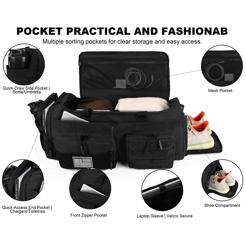 Tactical 50l Travel Duffel Backpack With Shoe Compartment Large_voghion.com