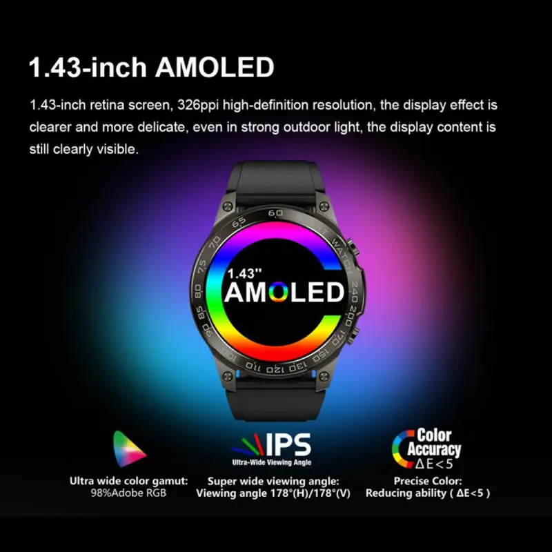 DM50 NFC Ʈ ġ  AMOLED  ȭ ɹڼ Smartwatch IP68  400Mah ͸ 1.43 ġ 2023 ο