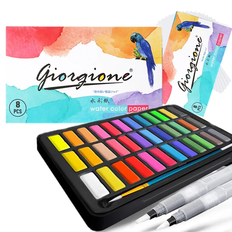 12/18/24/36 Colors Solid Watercolor Paint Set Portable Metal Box