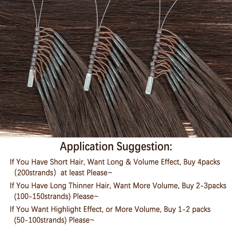 8D Micro Link Hair Extensions Human Hair Nano Rings With Fish Line Extension Invisible Mechine Remy 0.6g/pcs 50strands/pack