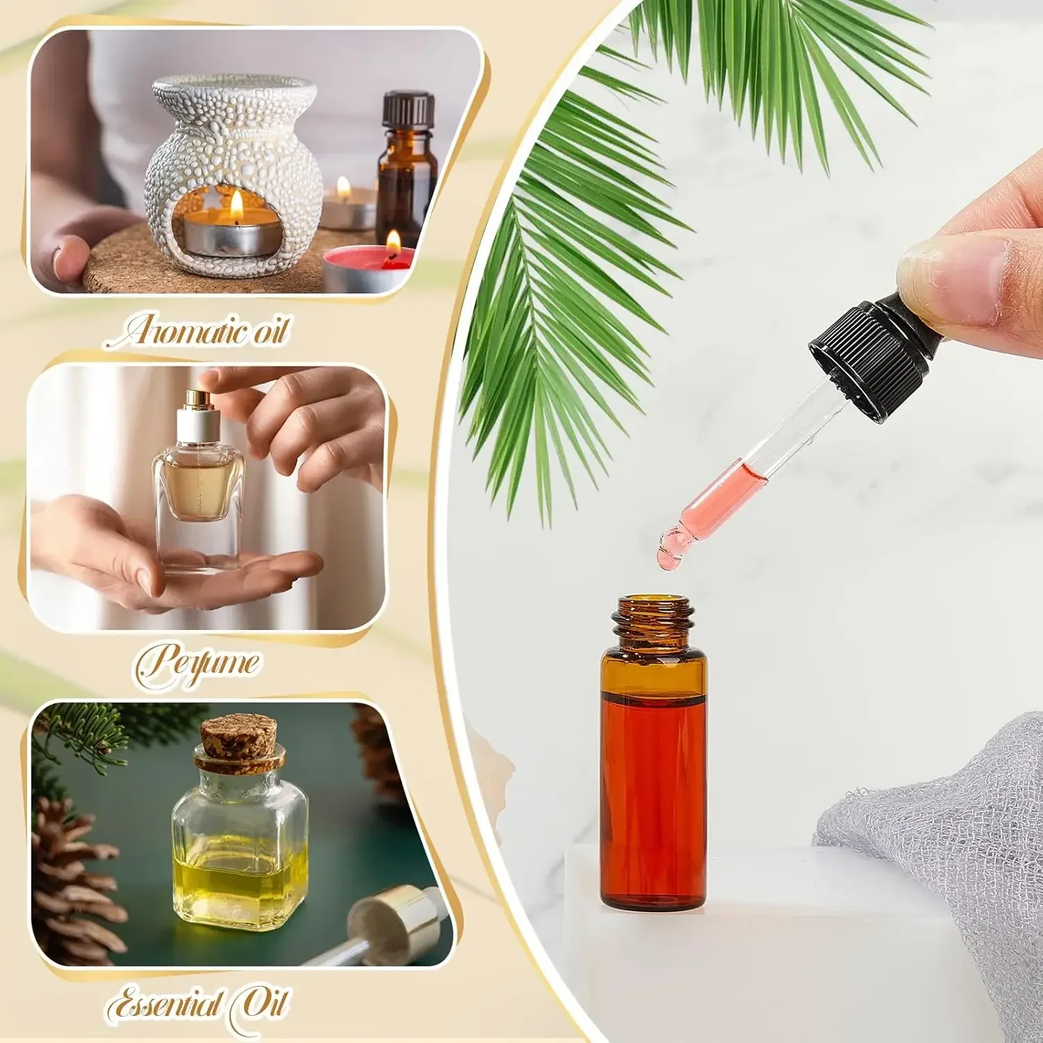 5Pcs 1-10ml Glass Dropper Bottles Mini Essential Oil Perfume Sample Containers Amber Chemical Dispenser Travel Dropper Vials