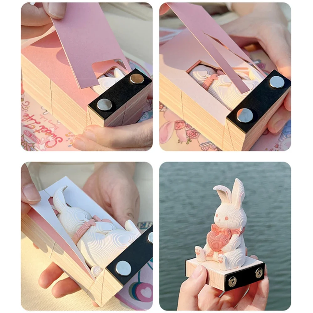 3D 귀여운 토끼 메모 패드 노트, 종이 노트, 귀여운 책상 장식 액세서리, 입체 토끼 메모 패드