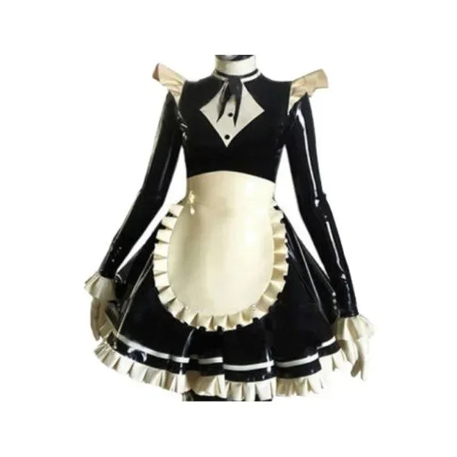 Woman Latex Rubber Skirt Maid Black White Apron Dress Suithalloween party