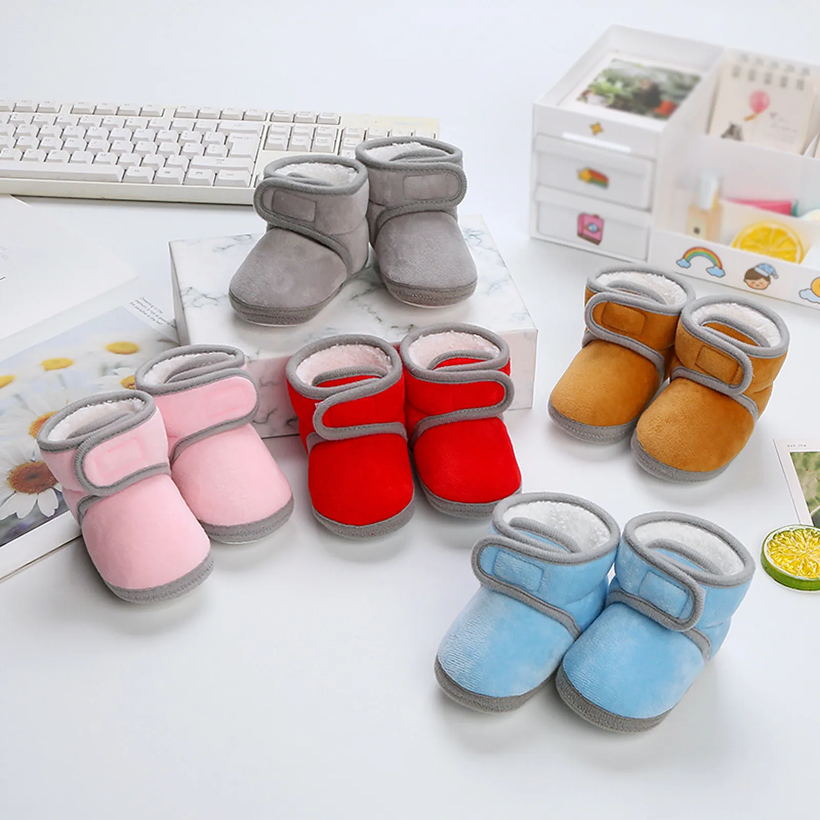 Baby Shoes Fleece Warm Booties Shoes Fashion Solid Color Non Slip Breathable Toddler Boots